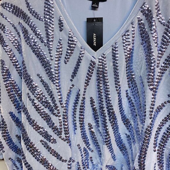 Alfani Sky Blue Velvet Sequins Batwing Top - Picture 5 of 6